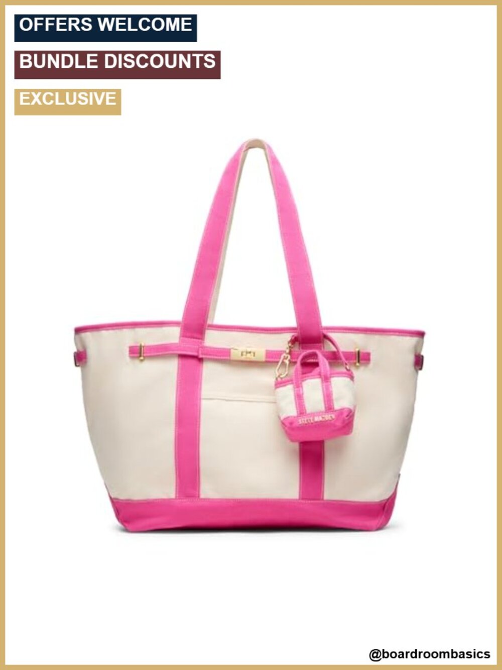 Canvas Tote Bag with Removable Strap and Pouch Pocket